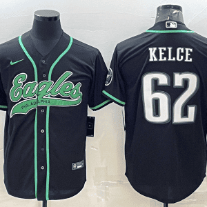 Philadelphia Eagles #62 Jason Kelce Black With Patch Cool Base Stitched Baseball Jersey