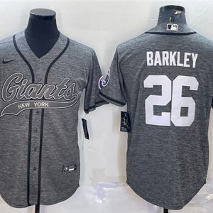 New York Giants #26 Saquon Barkley Gray With Patch Cool Base Stitched Jersey