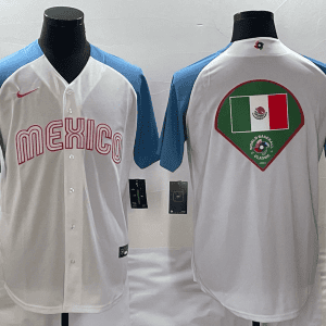 Mexico 2023 White Blue World Big Logo Classic Stitched Jersey