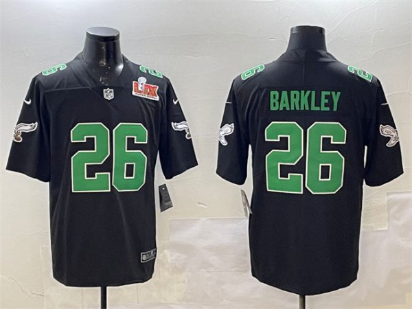 Philadelphia Eagles #26 Saquon Barkley Black 2025 Super Bowl LIX Patch Throwback Vapor Untouchable Limited Stitched Jersey