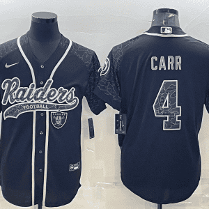 Las Vegas Raiders #4 Derek Carr Black Reflective With Patch Cool Base Stitched Baseball Jersey