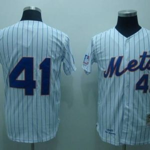 Mitchell And Ness Mets #41 Tom Seaver Stitched White Blue Strip Throwback Jersey