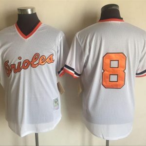 Baltimore Orioles #8 Cal Ripken Mitchell And Ness White Throwback Stitched Jersey