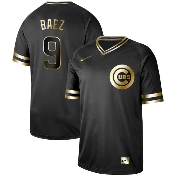 Chicago Cubs #9 Javier Baez Black Gold Stitched Jersey