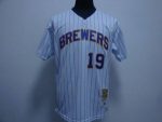 Mitchell And Ness Brewers #19 Robin Yount Stitched White Blue Strip Throwback Jersey