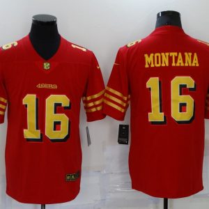 San Francisco 49ers #16 Joe Montana Red Gold Vapor Untouchable Limited Stitched Jersey