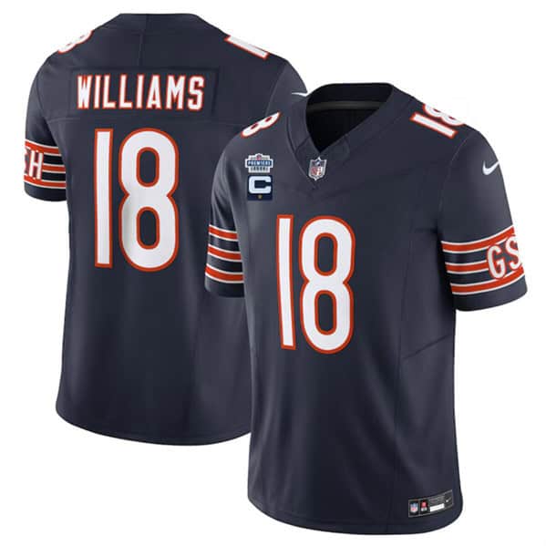 Chicago Bears #18 Caleb Williams Navy 2024 F.U.S.E. With Draft Patch And 1-Star C Patch Vapor Stitched Jersey