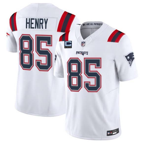 New England Patriots #85 Hunter Henry White 2025 F.U.S.E. With 4-Star C Patch Vapor Limited Stitched Jersey