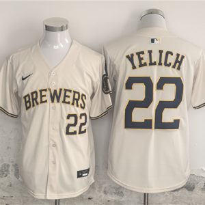 Milwaukee Brewers #22 Christian Yelich Cream Home Limited Stitched Jersey