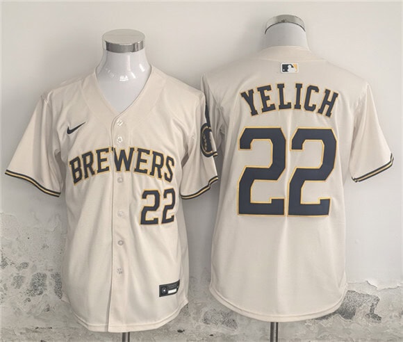 Milwaukee Brewers #22 Christian Yelich Cream Home Limited Stitched Jersey