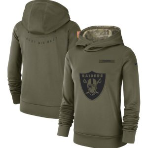 Oakland Raiders Olive Salute To Service Team Logo Performance Pullover NFL Hoodie