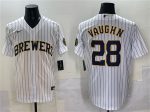 Milwaukee Brewers #28 Andrew Vaughn White Pinstripe 2025 With Patch Stitched Jersey