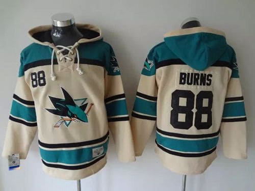 Sharks #88 Brent Burns Cream Sawyer Hooded Sweatshirt Stitched Jersey