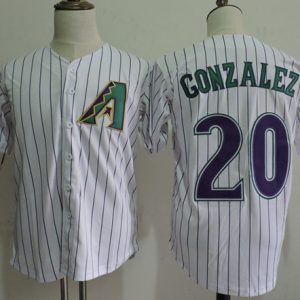 Mitchell And Ness Diamondbacks #20 Luis Gonzalez White Strip Throwback Stitched Jersey