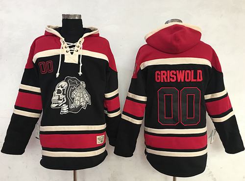 Blackhawks #00 Clark Griswold Black Sawyer Hooded Sweatshirt Stitched Jersey
