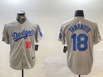 Los Angeles Dodgers #18 Yoshinobu Yamamoto Gray 2024 World Series With Fernando Memorial Patch Limited Stitched Jersey