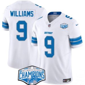Detroit Lions #9 Jameson Williams White 2024 NFC North Champions F.U.S.E. Vapor Limited Stitched Jersey