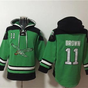 Philadelphia Eagles #11 A. J. Brown Green Ageless Must-Have Lace-Up Pullover Hoodie