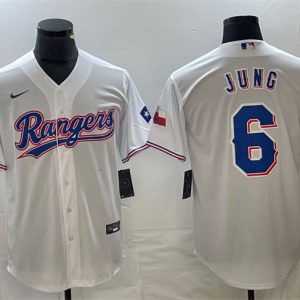 Texas Rangers #6 Josh Jung White With Patch Cool Base Stitched Jersey