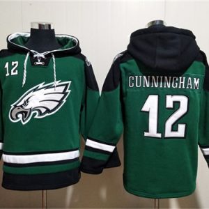 Philadelphia Eagles #12 Randall Cunningham Green Lace-Up Pullover Hoodie