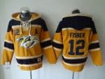 Predators #12 Mike Fisher Yellow Sawyer Hooded Sweatshirt Stitched Jersey