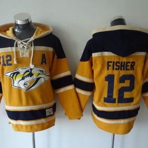 Predators #12 Mike Fisher Yellow Sawyer Hooded Sweatshirt Stitched Jersey
