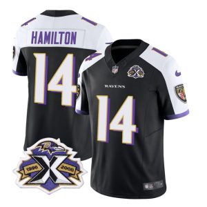 Baltimore Ravens #14 Kyle Hamilton Black White 2023 F.U.S.E With Patch Throwback Vapor Limited Stitched Jersey