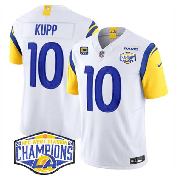 Los Angeles Rams #10 Cooper Kupp White 2024 NFC West Champions With 4-Star C Patch F.U.S.E. Vapor Untouchable Stitched Jersey