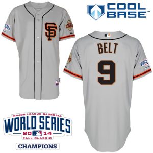 Giants #9 Brandon Belt Grey Road 2 Cool Base W 2014 World Series Patch Stitched Jersey