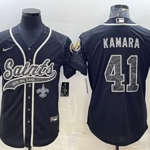 New Orleans Saints #41 Alvin Kamara Black Reflective With Patch Cool Base Stitched Jersey
