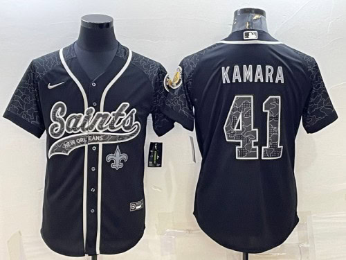 New Orleans Saints #41 Alvin Kamara Black Reflective With Patch Cool Base Stitched Jersey