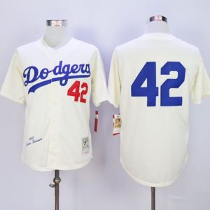 Mitchell And Ness Dodgers #42 Jackie Robinson Cream Throwback Jersey