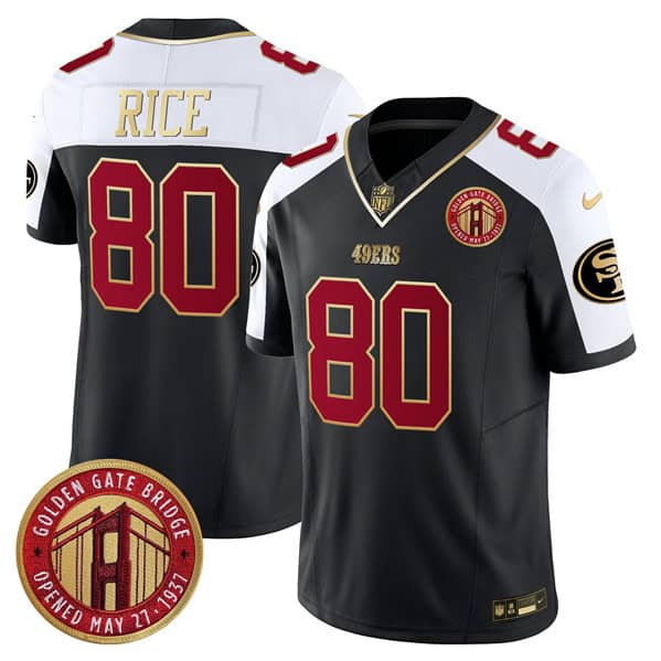 San Francisco 49ers #80 Jerry Rice Balck F.U.S.E. Golden Gate Bridge Patch Alternate Vapor Limited Stitched Jersey