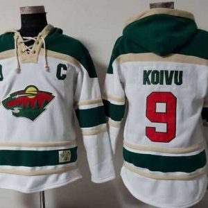 Wild #9 Mikko Koivu White Sawyer Hooded Sweatshirt Stitched Jersey
