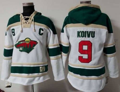 Wild #9 Mikko Koivu White Sawyer Hooded Sweatshirt Stitched Jersey
