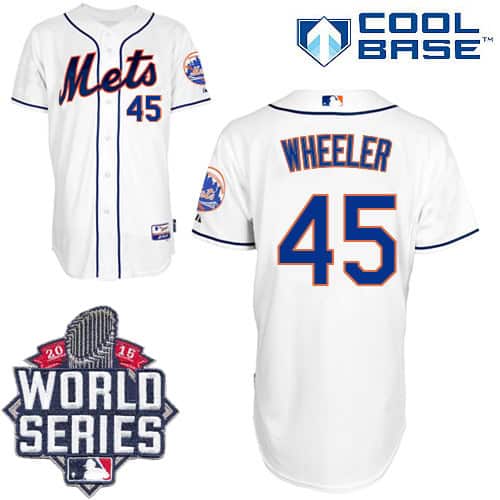 Mets #45 Zack Wheeler White Cool Base W 2015 World Series Patch Stitched Jersey