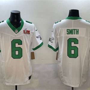 Philadelphia Eagles #6 DeVonta Smith White 2025 Super Bowl LIX Patch F.U.S.E. Vapor Untouchable Limited Stitched Jersey