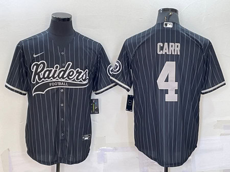 Las Vegas Raiders #4 Derek Carr Black With Patch Cool Base Stitched Baseball Jersey