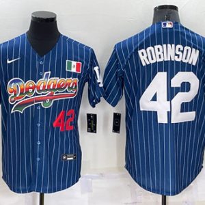 Los Angeles Dodgers #42 Jackie Robinson Navy Mexico Rainbow Cool Base Stitched Baseball Jersey