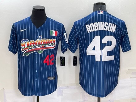 Los Angeles Dodgers #42 Jackie Robinson Navy Mexico Rainbow Cool Base Stitched Baseball Jersey