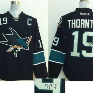 Sharks #19 Joe Thornton Black Autographed Stitched Jersey