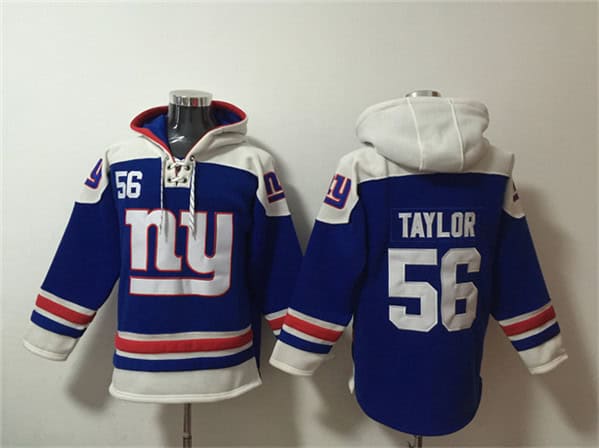 New York Giants #56 Lawrence Taylor Blue Ageless Must-Have Lace-Up Pullover Hoodie