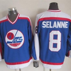 Jets #8 Teemu Selanne Blue White CCM Throwback Stitched Jersey