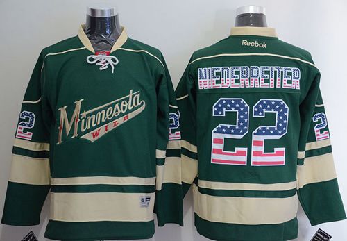 Wild #22 Nino Niederreiter Green USA Flag Fashion Stitched Jersey