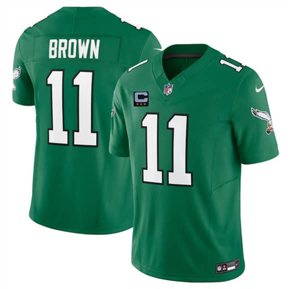 Philadelphia Eagles #11 A.J. Brown Kelly Green 2025 F.U.S.E. With 3-Star C Patch Vapor Untouchable Limited Throwback Stitched Jersey