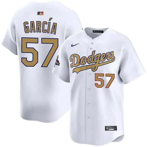 Los Angeles Dodgers #57 Luis Garcia 2025 White Gold Collection Limited Jersey