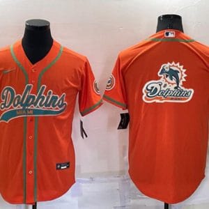 Miami Dolphins Orange Team Big Logo With Patch Cool Base Stitched Baseball Jersey