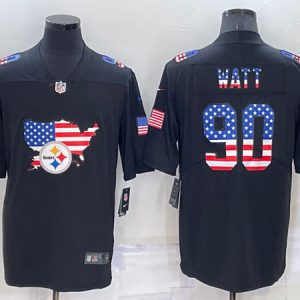 Pittsburgh Steelers #90 T.J. Watt Black USA Flag Limited Stitched Jersey