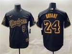 Los Angeles Dodgers Front #8 Back #24 Kobe Bryant Black With KB Patch Stitched Jersey