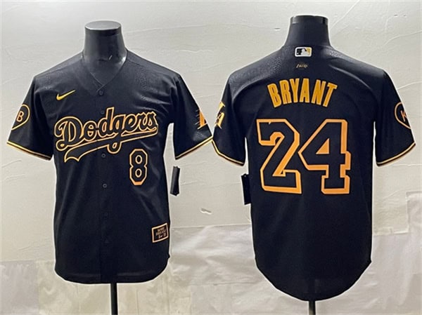 Los Angeles Dodgers Front #8 Back #24 Kobe Bryant Black With KB Patch Stitched Jersey